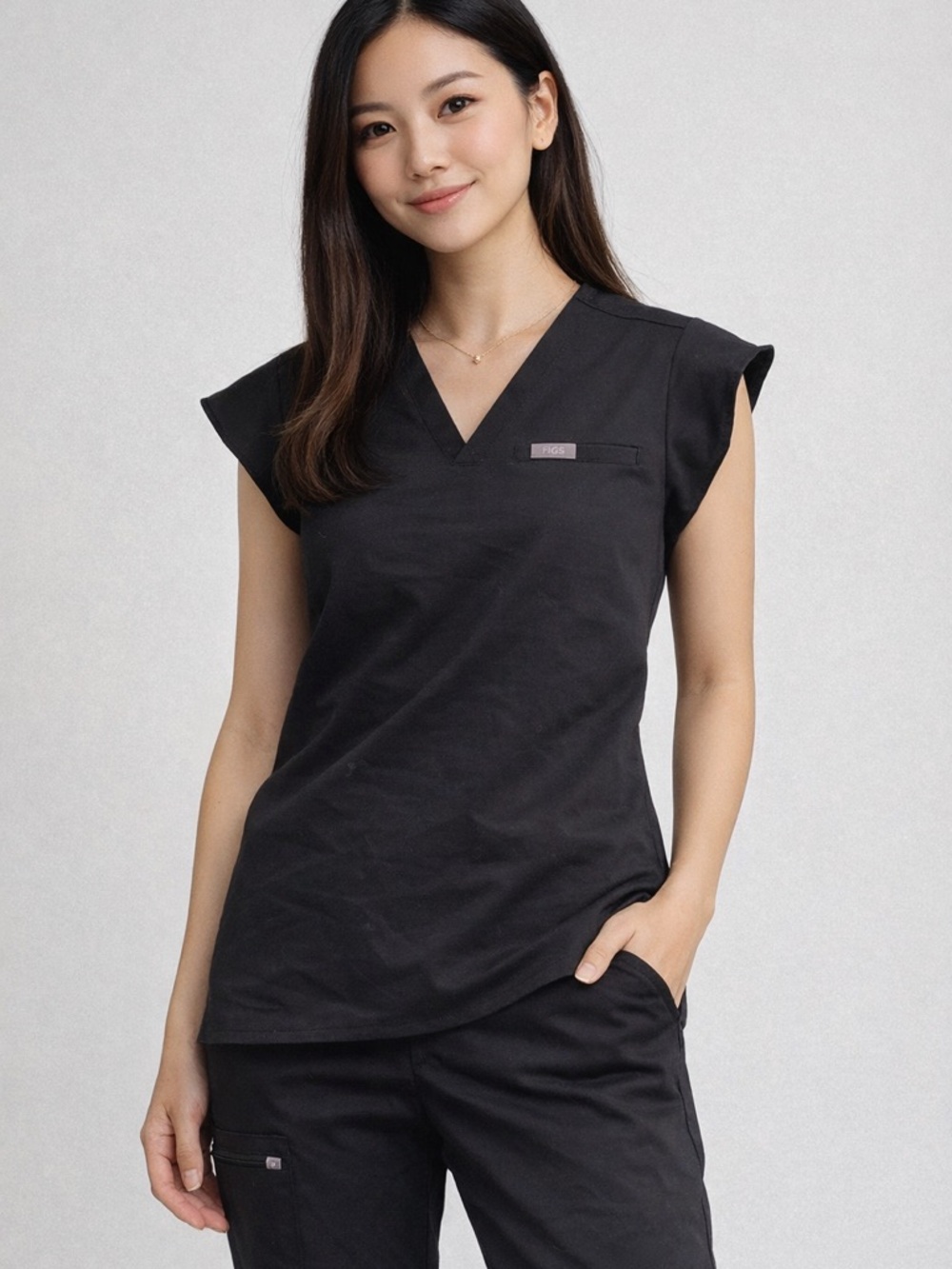 FIGS Black Flutter Sleeve Scrub Top XS Technical Collection